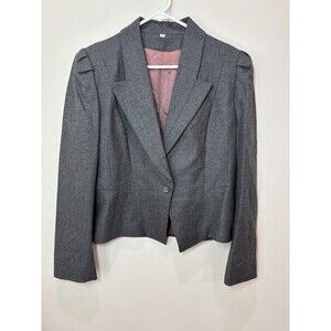 VTG 100% Pure Wool Gray Jacket Blazer Women 13/14 Puffed Sleeves Career Academic